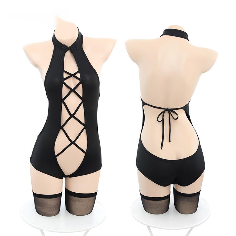 Open Crotch Outfits Hollow Erotic Lingerie Open Chest Bodysuit Elasticity Mesh Body Stocking Hollow Perspective Crotchless Set