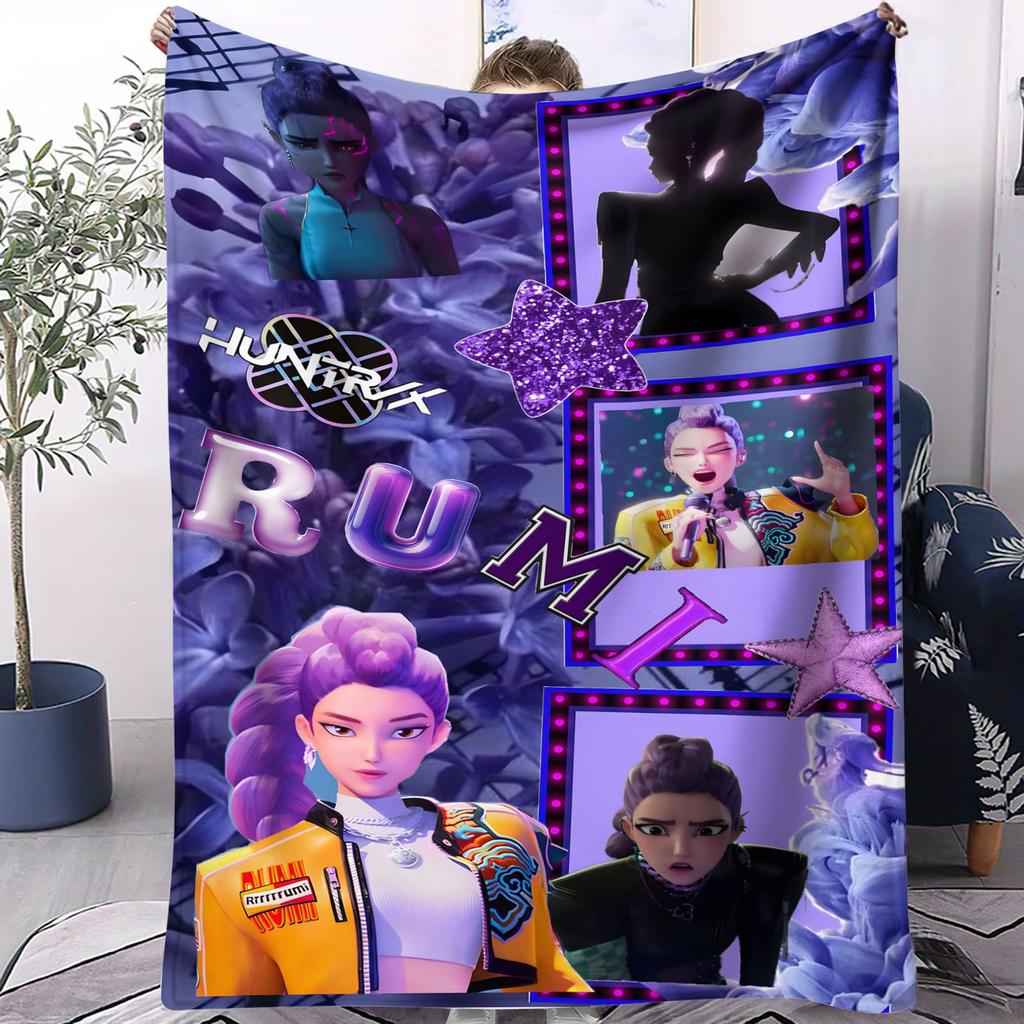 Huntrix K-Pop Fleecedecke Neon Warrior Girlgroup Design Weiche Kuscheldecke für Schlafzimmer Sofa Konzert Merch Ideal für K-Pop Fans Teenager