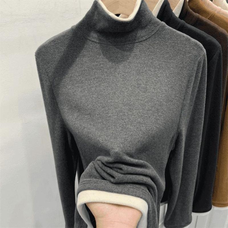 Fake Two German Velvet Half High Neck Base Shirts for Women's Autumn and Winter New Design Sense Long Sleeved Outerwear