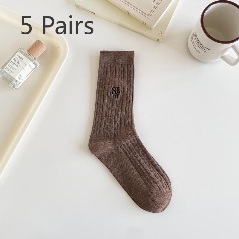 5 Pairs of Female Spring and Summer Sweat Absorbing Twist Letters In The Tube Cotton Pile Socks