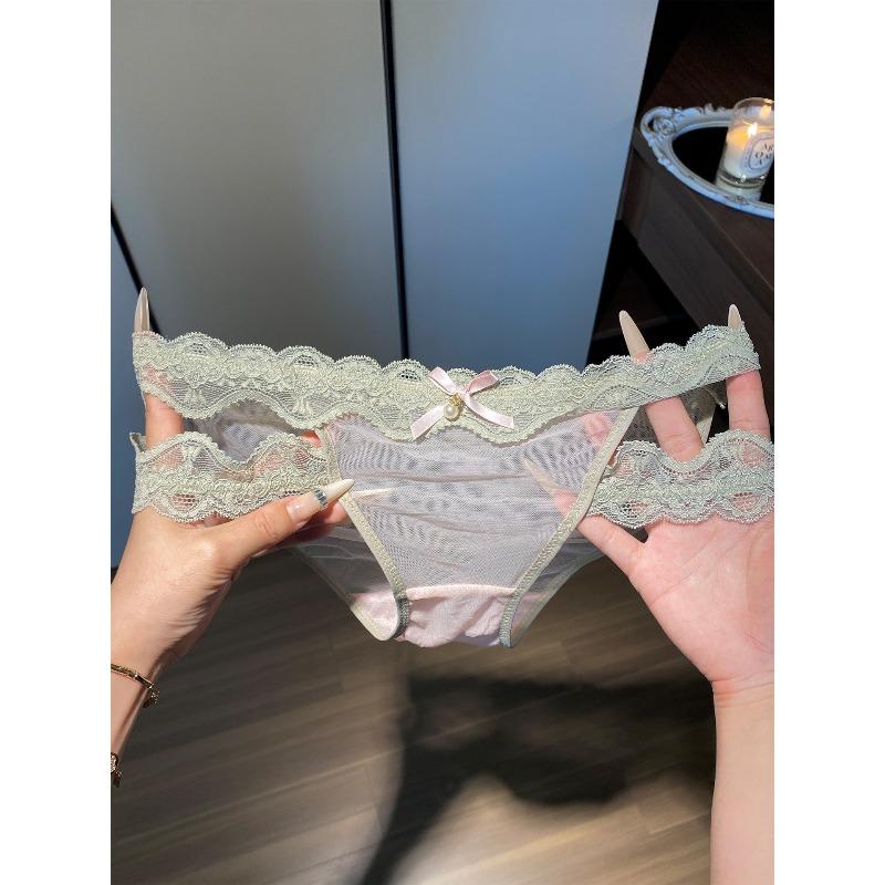 Damen Sommer Reines Süßes Netzgarn Perlen Schleife Spitze Beinring Dreieck Slip