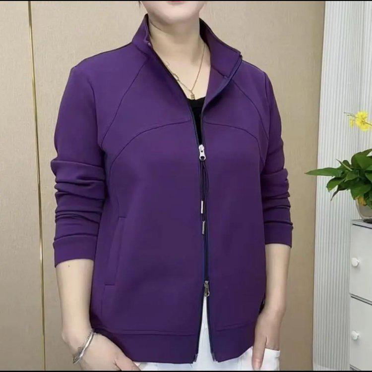 

Цельное осеннее пальто с воротником-стойкой большого размера в стиле кэжуал на модной двойной молнии для женщин XL - 100-125 jin фиолетовый