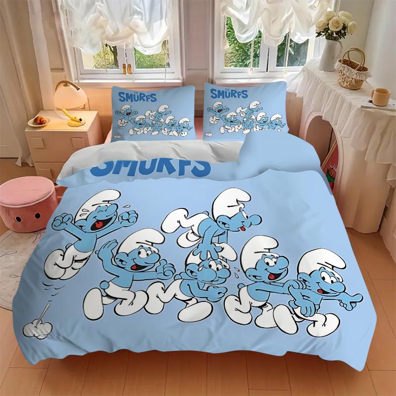 Smurfs Blue Fun Print 3Pcs Bedding Setduvet Cover With 2 Bedropillowcase Home Birthday Gift