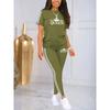 Moisture Wicking Ladies Short Sleeve T-shirt High Waist Full Length Leggings Fitness Two Piece