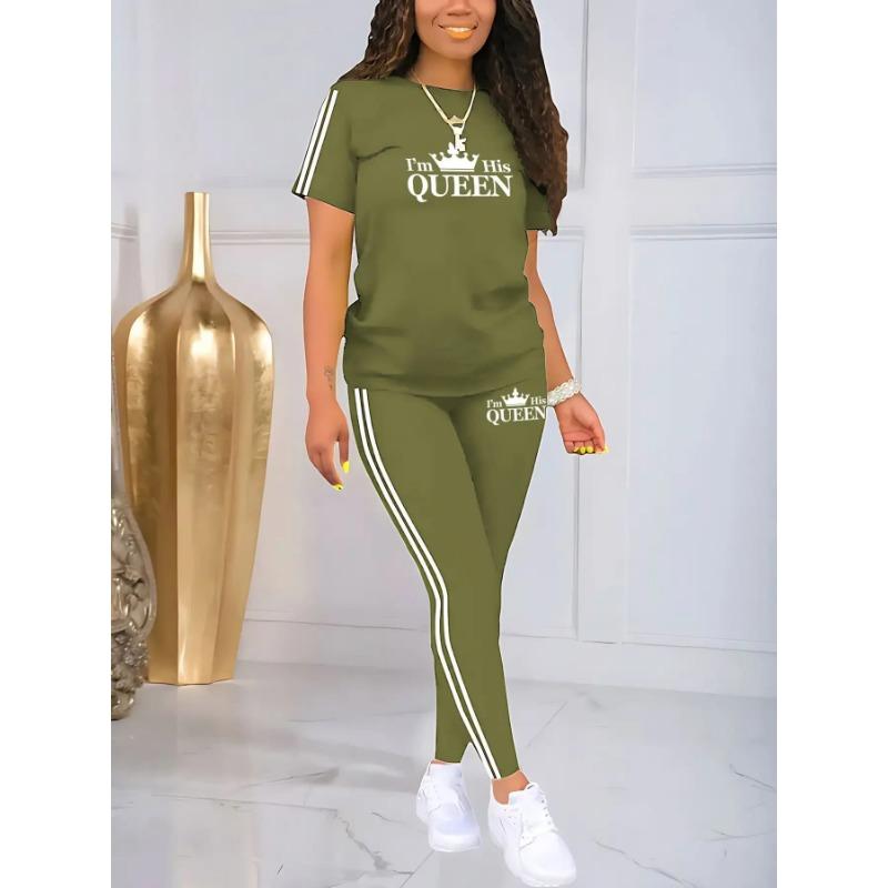 Moisture Wicking Ladies Short Sleeve T-shirt High Waist Full Length Leggings Fitness Two Piece