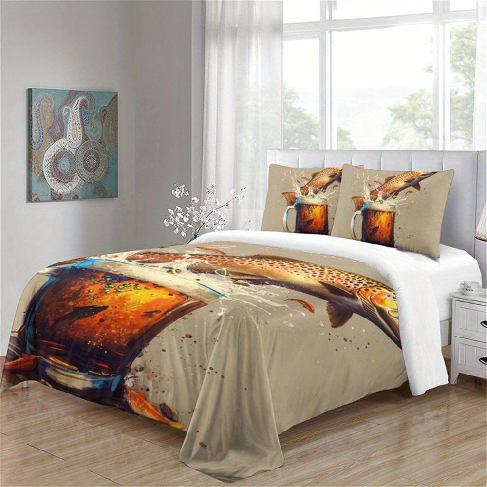 Vibrant Comfortable Fishing Themed 3D Digital Print Polyester with Pillowcases Machine Washable Season Comfort No Included Comforter