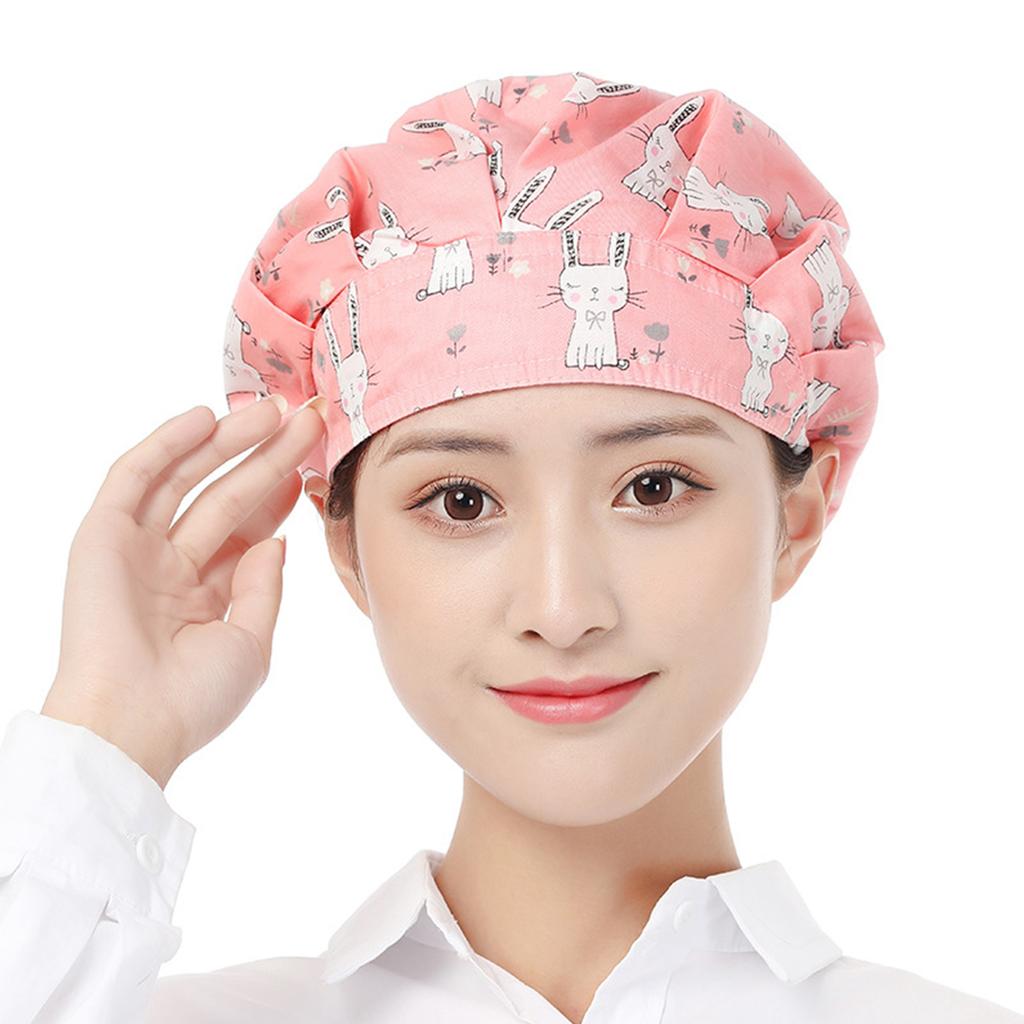 Stylish Kitchen Cap Keep Hair Neat Adjustable Elastic Chef Hat Working Cap Trendy Floral Pattern for Cooking Baking
