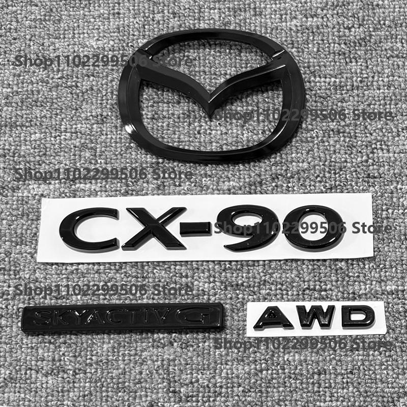 CX-90 Glossy Black ABS Car Front Grille Eemblem Rear Trunk Badge Sticker SKYACTIV G AWD For Mazda CX90 Logo Accessories