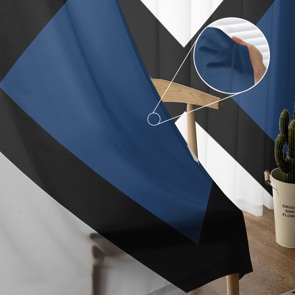 Navy Blue Black Grey Geometric Square Voile Sheer Curtains Living Room Window Tulle Curtain Kitchen Bedroom Drapes Home Decor