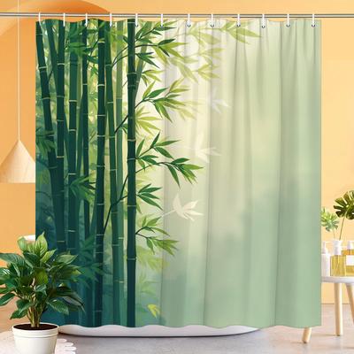 Elegant Bamboo Forest with Gentle Birds Waterproof Shower Curtain for Bathroom Decor