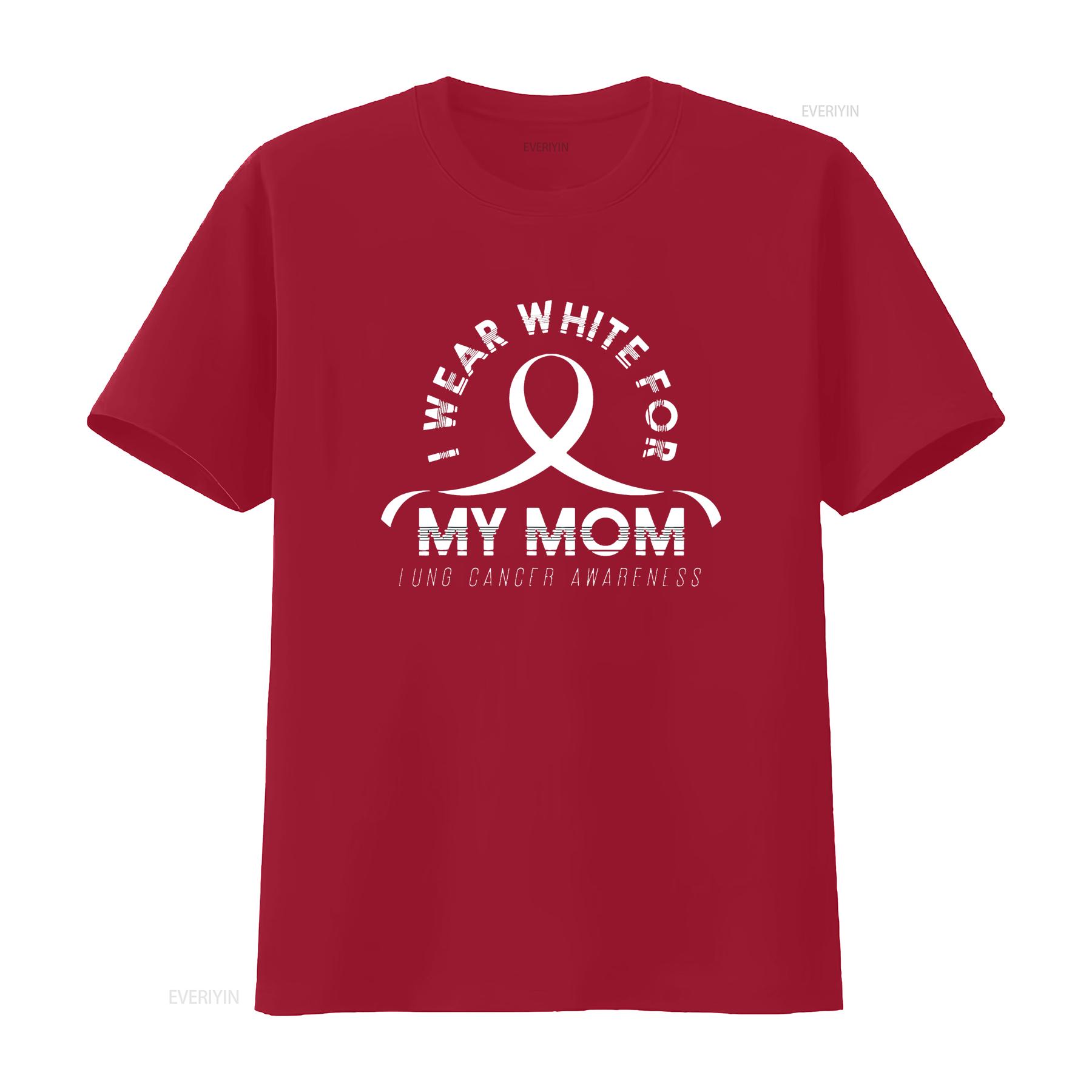 

Womens T Shirt I Wear White For My Mom Ribbon Lung Cancer Awareness Black 2XL vintage Washed Breathable Comfortable Stylish S