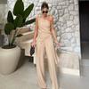 French-Style 2026 Summer Women's Outfit: Sleeveless Asymmetrical Tie-Up Tank Top and High-Waisted Long Pants Two-Piece Set