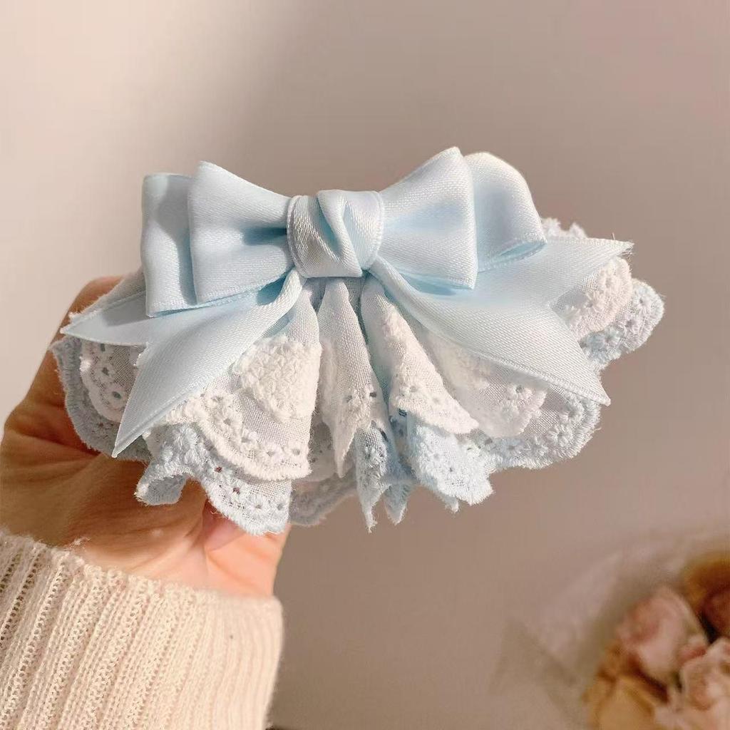 Gentle White Lace Bow Duckbill Clip for Bangs & Ponytails