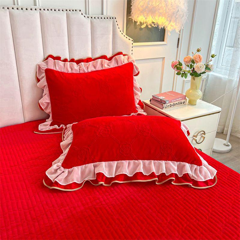 Winter Double-layer Lace Pillowcase Set 48X74 Pillow Core Cover Warm Carved Velvet Pillowcase Cover