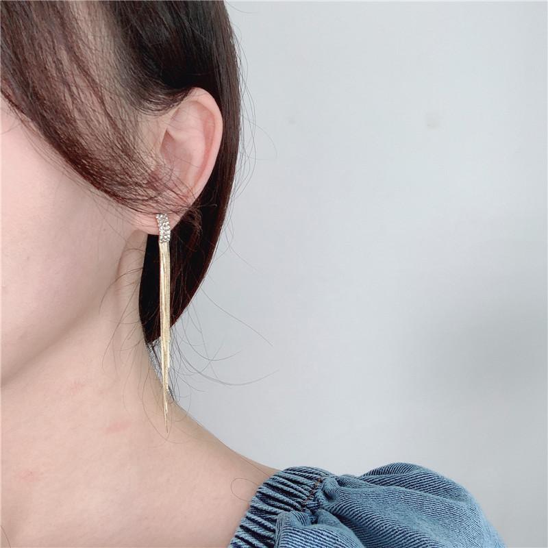 Long Tassel Shiny Full Rhinestone Drop Earrings for Women Fashion Crystal Statement Hanging Dangle Earring Party Jewelry Gifts