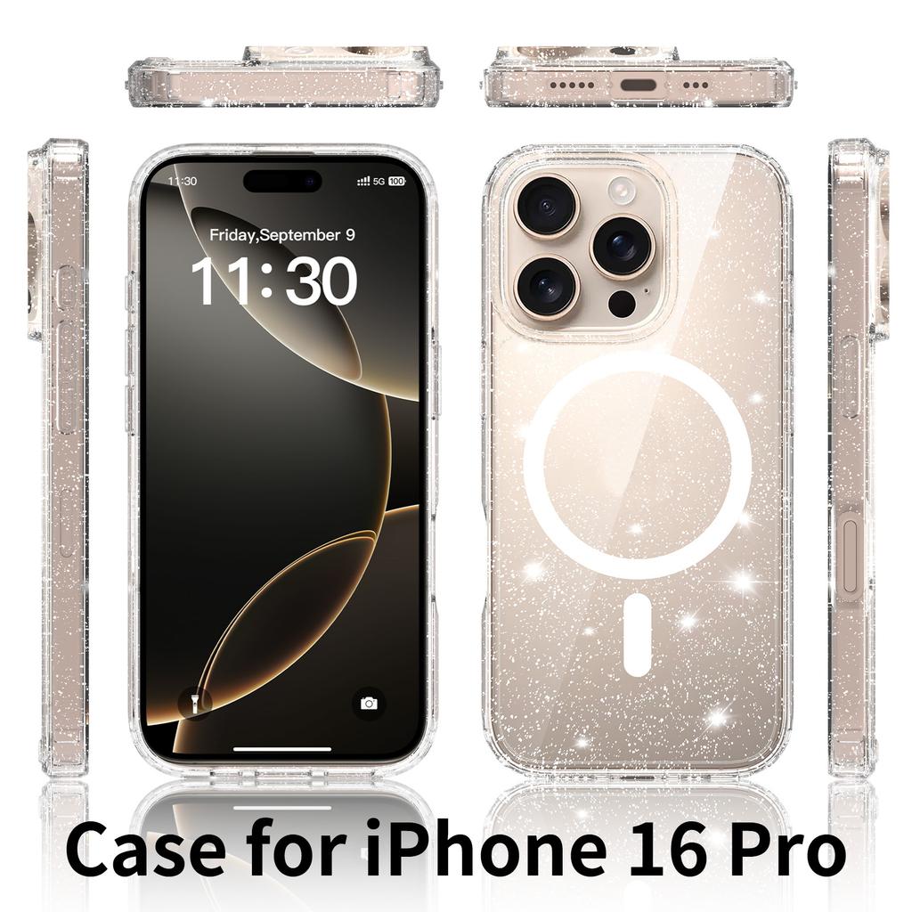 Magnetic Case with Magnet for Magsafe Mag Safe Iphone 17 Air 16 E 15 Plus 14 13 Pro Max 12 11 13Pro 16E 14Pro 16Pro Glitter Clear Cover