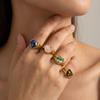 Bague Sceau Coeur en Pierre Naturelle Bohème pour Femmes Éclats de Pierres Précieuses Acier Inoxydable Couleur Or Étanche Hypoallergénique