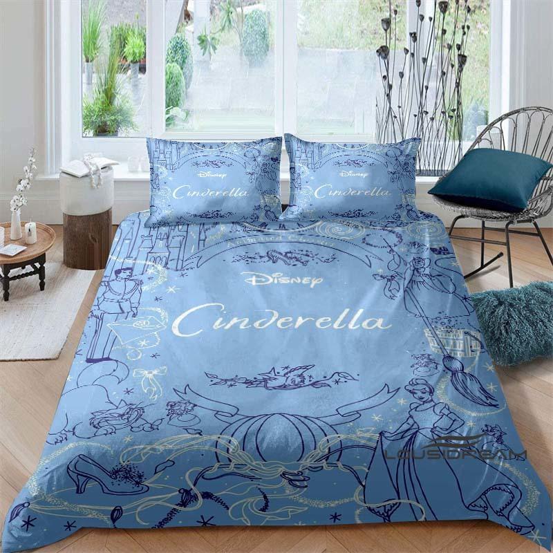Cartoon-themed Cinderella fairy tale duvet cover and pillowcase bedding set, suitable for boys' and girls' bedrooms, and as a