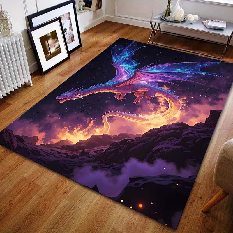 1PC Purple Dragon Flying Over Flames Carpet for Living Room Bedroom Sofa Home Decor Rus Non-slip Floor Mat Luxury Gift