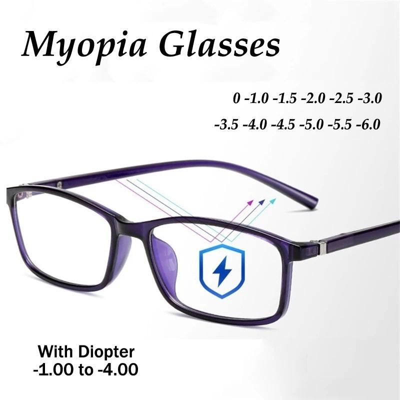 Myopia Glasses Men Anti Blue Light Eye Glasses Women Nearsighted Eyewear Full Frame Plain Glasses Prescription 0 To -600