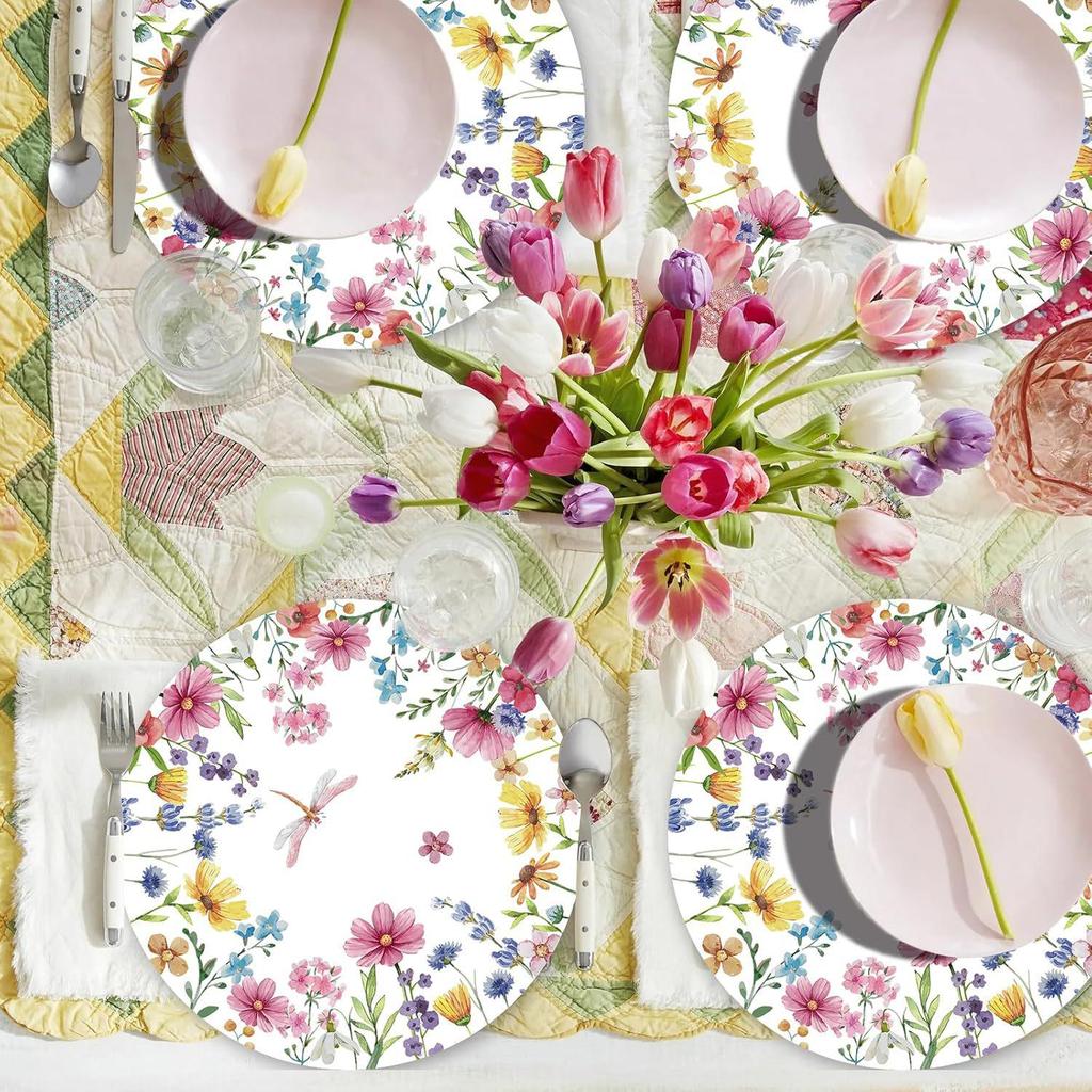 Dragonfly Wildflower Disposable Table Mats for Spring Weddings & Parties