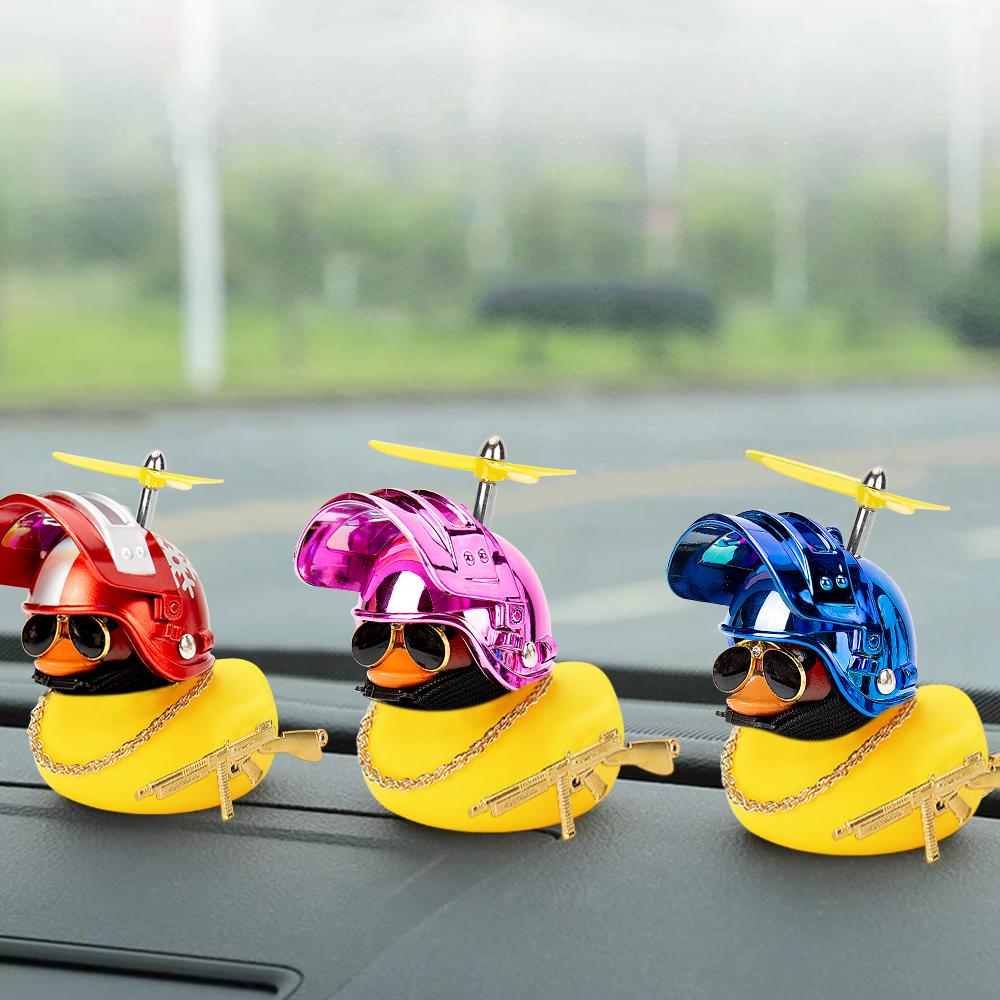 Cool Armed Duck In The Car Interior Decoration Yellow Duck with Helmet for Bike Motor Without Lights Car Accessories