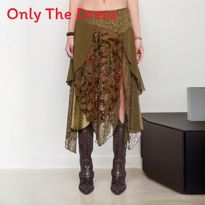 Street Style Punk Rock Womens Asymmetric Plaid Lace Midi Skirt For Summer Fashion