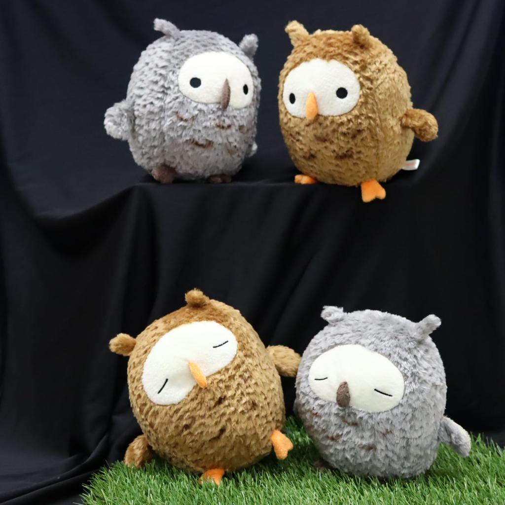 Shinada Plush Round Owl (L) Plush Toy, Gray, Snail
