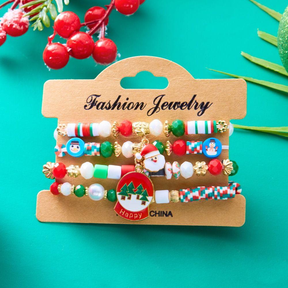 4pcs/set Christmas Tree Christmas Beads Bracelets Santa Christmas Jewelry  Girl