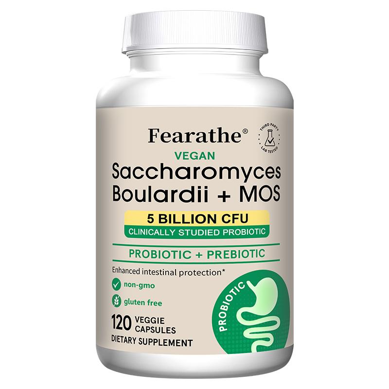 Fearathe Saccharomyces Boulardii + MOS Probiotic Dietary Supplement 120 Veggie Capsules