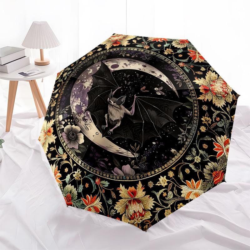 Bat MoonThemed Automatic Opening and Closing Umbrella 8 Ribs, Suitable for Leisure and Going Out, Outdoor Accessory, Gothic Style, Fashion