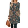 Women's Casual Fashion Long Sleeve Graphic Printed Vintage Dresses With Pockets