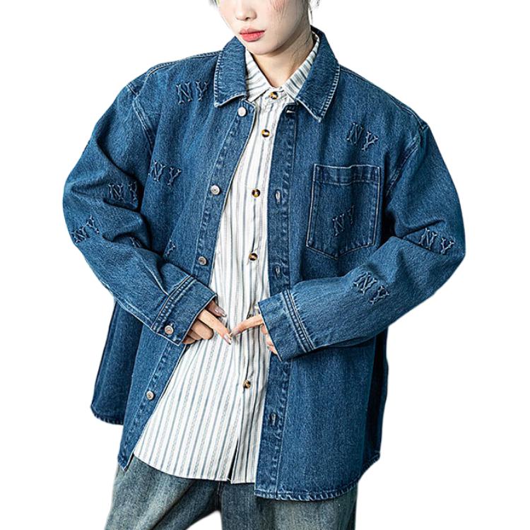 MLB New York Yankees SS24 Sports Lifestyle Brand Logo Solid Color Casual Denim Cardigan Single-Breasted Comfortable Long Sleeve Shirt 3ADRM0841-50INS