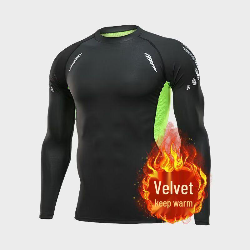 Men s 2025 High Elastic Compression Fleece-Lined Quick-Dry Sports Base Layer - Long Sleeve, Breathable, Autumn-Winter Training Suit XL