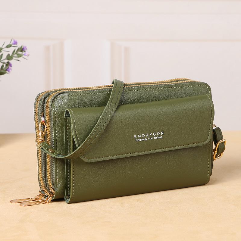 

Stylish Women s Crossbody Wallet with Double Zipper, Multi-Compartment Card Holder, and Phone Pocket зелений