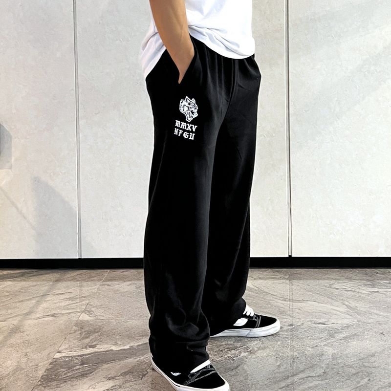 

Women s Same Style Europe and America Cross Border Fall and Winter Wolf Head Guard Pants Length Wide Leg Fitness Athleisure Street American Retro Tide Black(Same Style for Men and Women!) S
