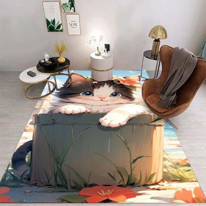 Cute Cartoon Cat Floor Mat Bathroom Mat Kids Room Bedroom Decoration Balcony Anti-Slip Doormat Living Room Decor Creative Rug