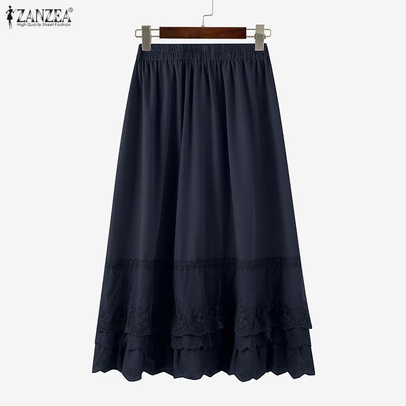 ZANZEA Fuste lungi de vară cu talie elastică casual pentru femei
