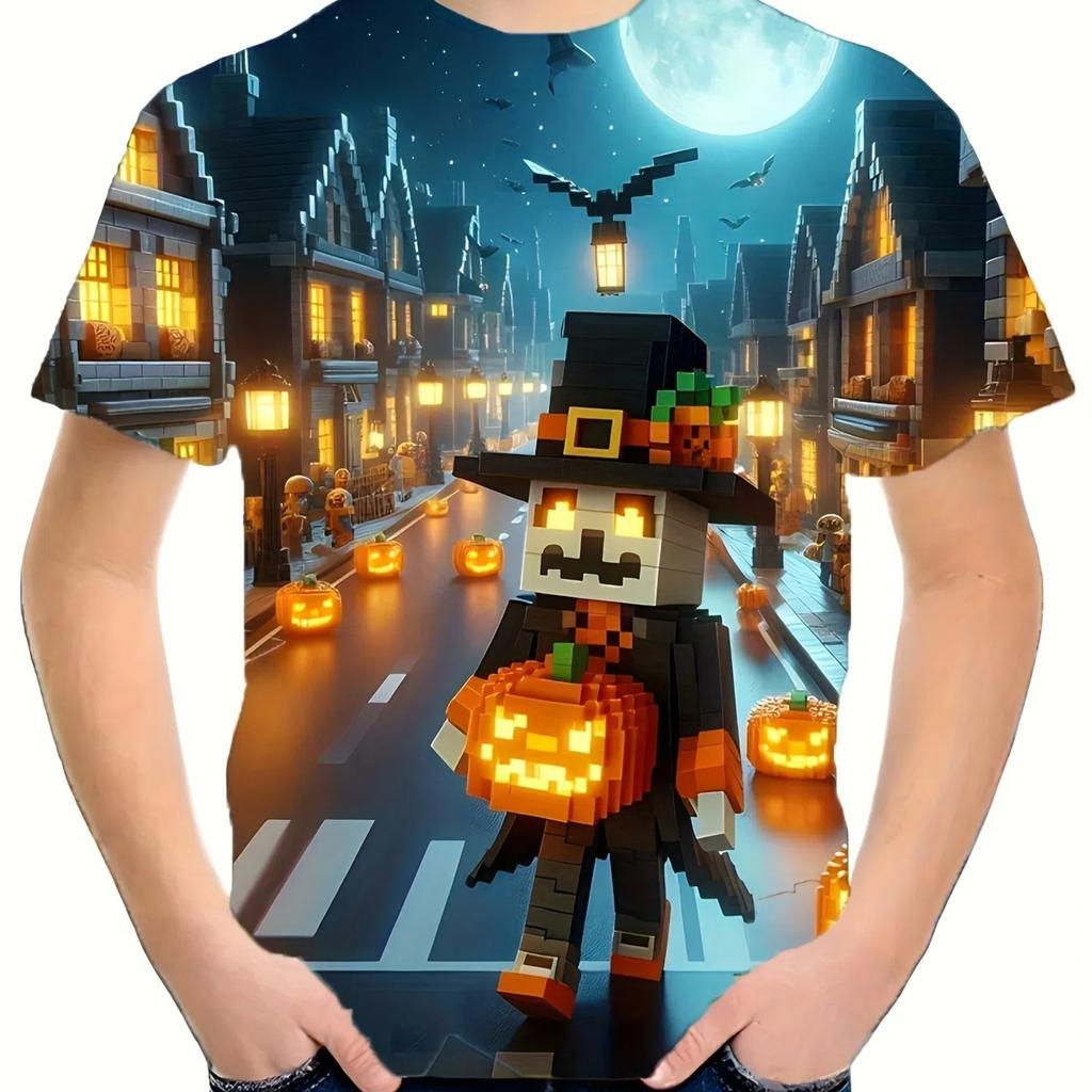 Cartoon Santa Claus Pattern Boy's T-Shirts Funny 3D Elk Printed Short Sleeve Tees Casual O-neck Loose Tops Fashion Kids Clothing
