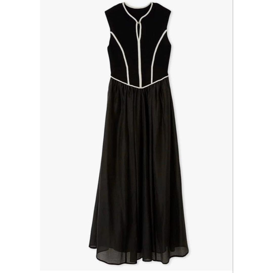 Lily brown line knit combination dress black bicolor