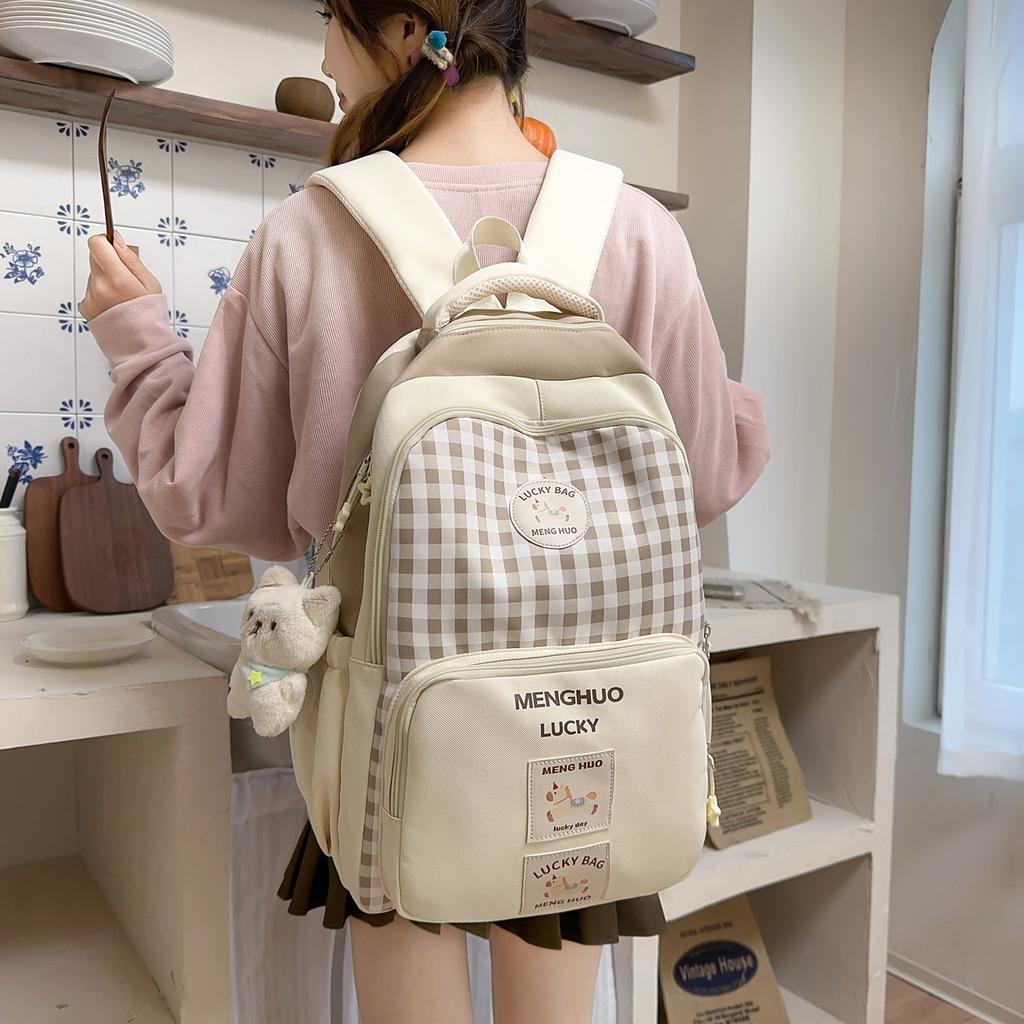 Schoolbag1011 New Year's New Festive Red Backpack Large Capacity Japanese Plaid Lightweight Middle and High School Student School Bag Female