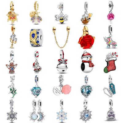 New 925 Silver Charm Pendant Star Moon Flower Bee Christmas Bead for Bracelet DIY Exquisite Jewelry Accessories