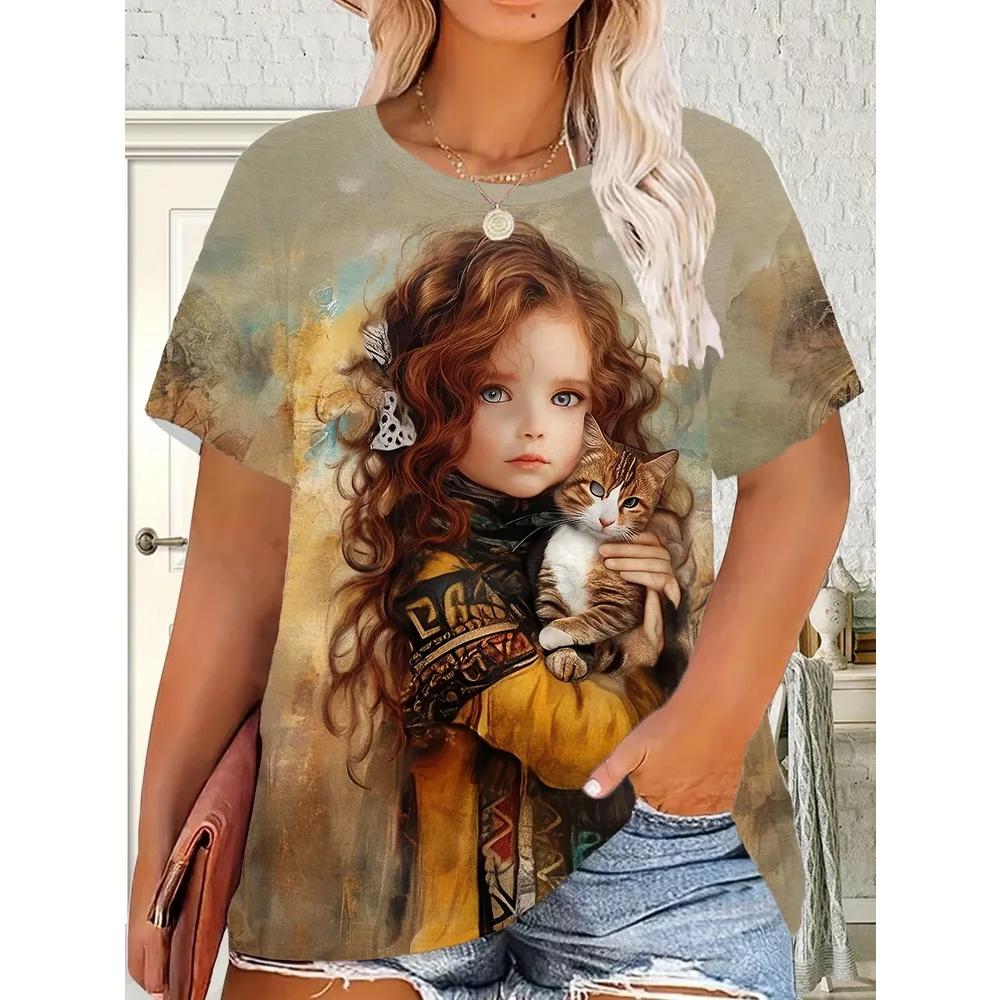 Fashion Women's Printed T-Shirt Casual Versatile Short Sleeve Daily Comfort Short Sleeve Simple T-Shirts Women’s