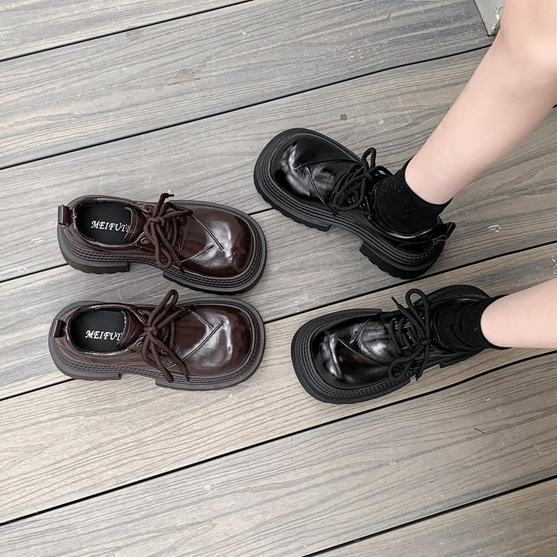 Platform Women Casual Shoes 2026 New Mid Heels Sneakers Trend Goth Lace Up Fashion Round Toe Thick Heel Flats Zapatos De Mujer