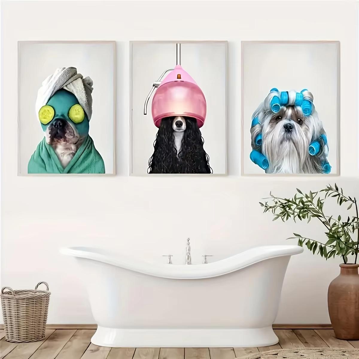 

Spa Dogs Wall Art Set of 3, Canvas Prints Animal Posters Bathroom Decor, Modern Room Decoration for Restroom, Living Room Home D (as the picture,20x30cm-3pcs)
