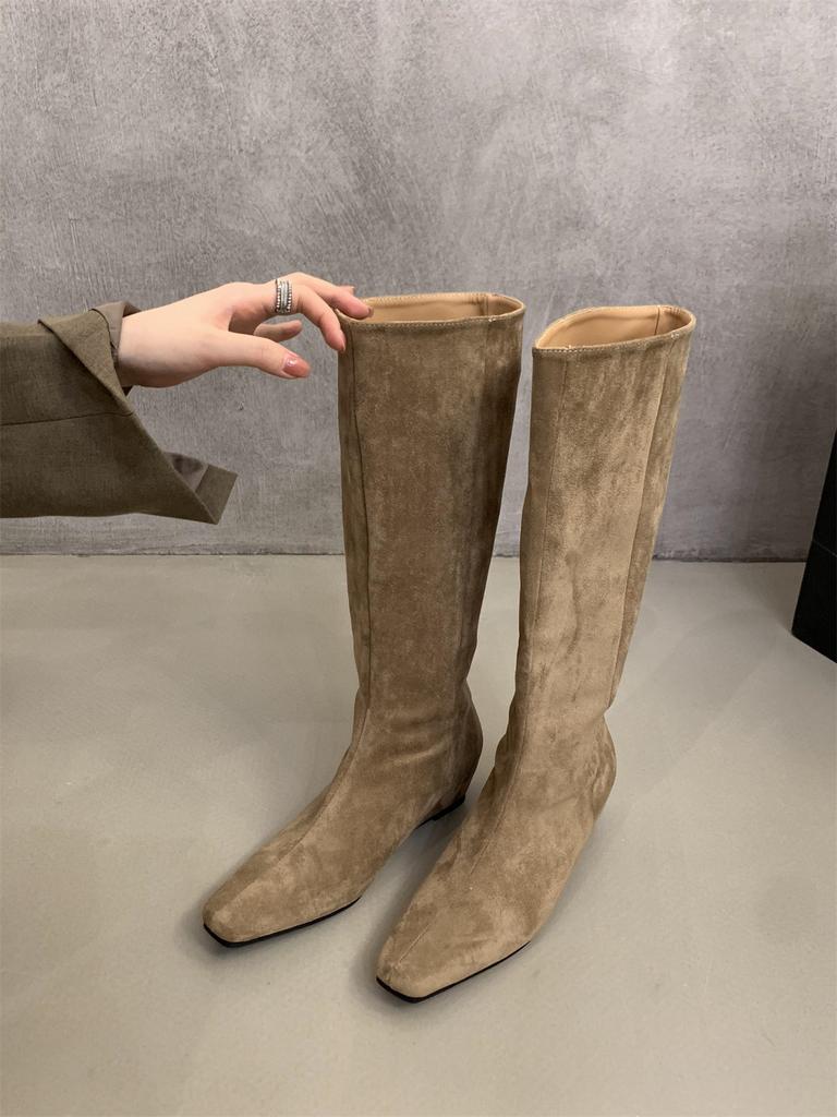 Inner height increase Korean version of tall tube small boots retro knight boots autumn French ugly boots versatile and thin women's boots