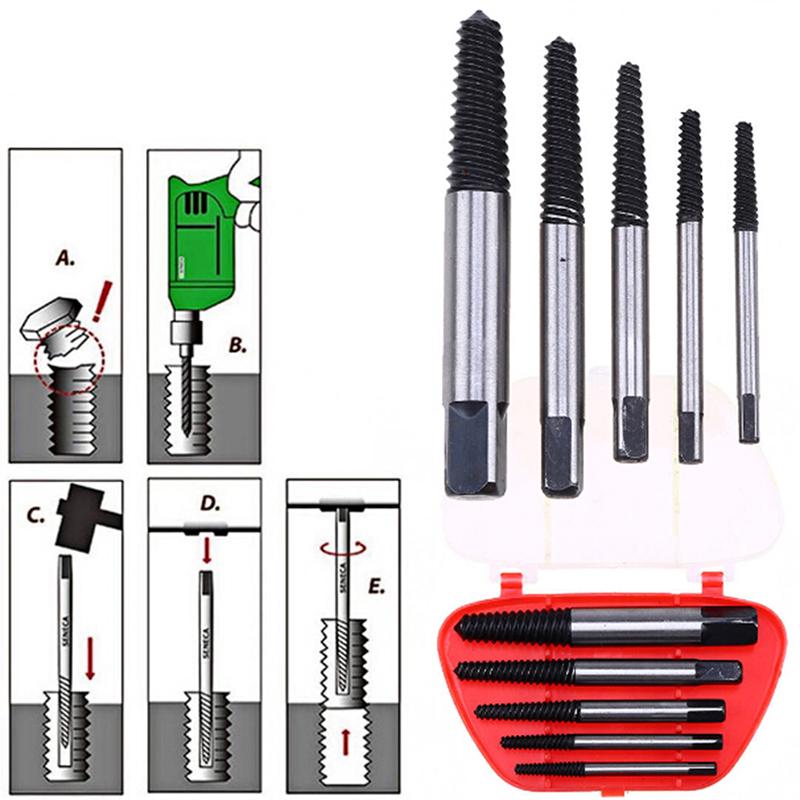 5Pcs/Set Damaged Screw Extractor Easy Out Set Bolt Stud Remover Tools Kit