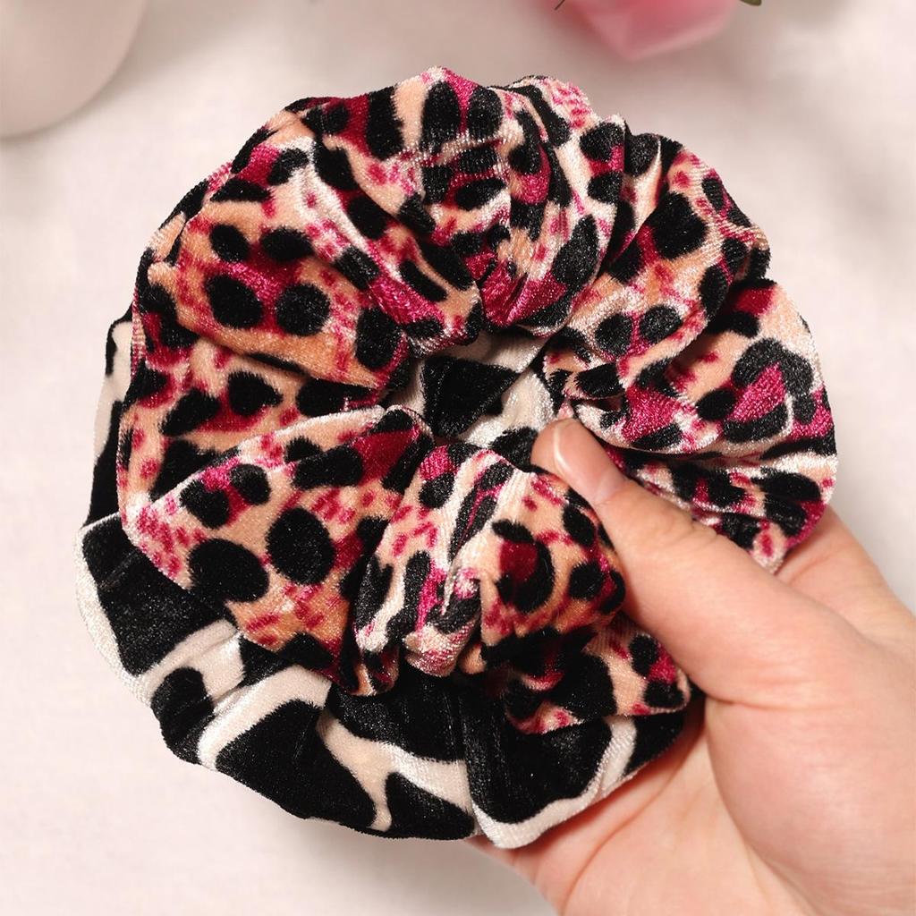 European & American Leopard Print Velvet Hair Scrunchies: High Elastic Korean Style