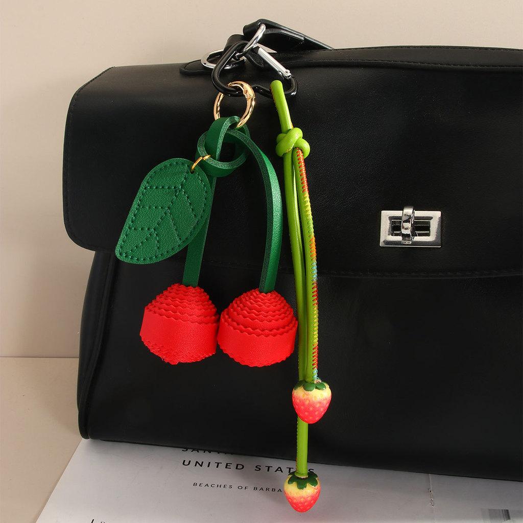 Pu Cherry Strawberry Keychain Bag Charm With Handcrafted Fruits For Fashionable Accessories