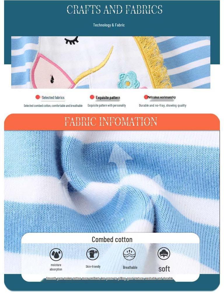 European Unicorn Pattern Summer Dress - Girls' Short-Sleeved Cotton Princess Style